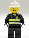 LEGO cty0023 Fire - Reflective Stripes, Black Legs, White Fire Helmet, Brown Eyebrows, Thin Grin